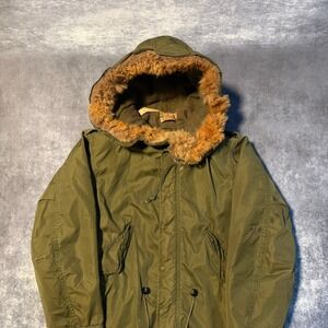 Vintage 1952 US Military M-1951 Fishtail Parka Shell Hood Small Olive Green M51
